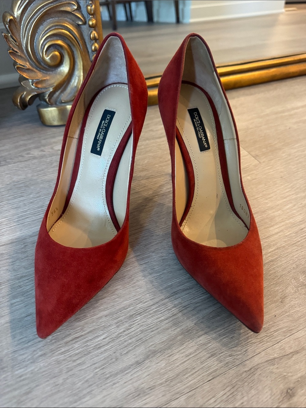 Dolce & Gabbana Brick Red Suede Pointed-Toe Pumps